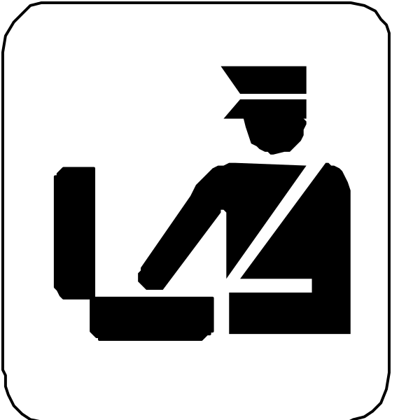 The image shows a black icon with white symbols representing an airport security checkpoint area where passengers can report lost items to authorities.