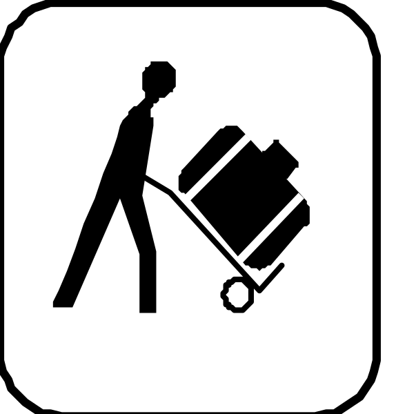 The images show a sequence of three signs with different meanings:

1) A sign depicting an icon representing someone pushing a cart (possibly indicating that this area is for moving items).