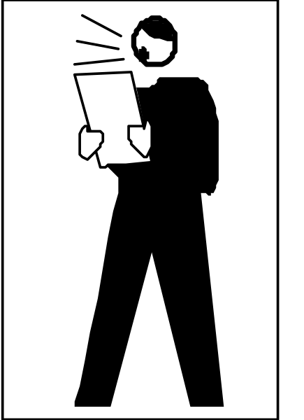 The image shows a black silhouette of an adult male figure holding up what appears to be a tablet with his right hand while looking at it intently.