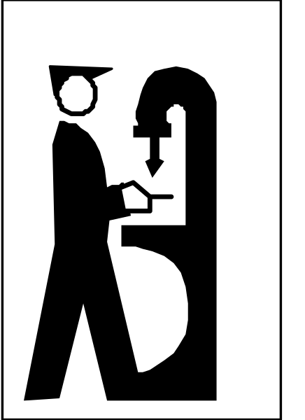 The image shows a black silhouette of an adult male figure standing next to what appears to be a toilet with its lid up in front of him on one side; he is holding something that looks like a book, possibly indicating reading material for use during restroom visits or perhaps it's just part of the design. The background has no distinct features and does not provide any additional context about setting or action beyond what I have described above.
