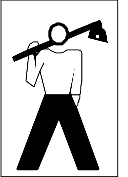 The image shows a black silhouette of an individual holding two axes on either side while standing upright against a white background with no additional details provided about any other elements in this clip-art illustration.