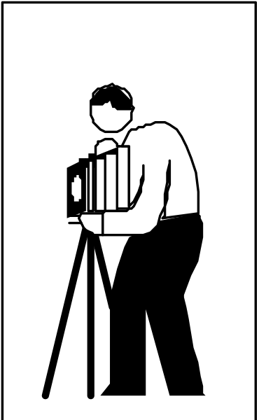 The black and white silhouette of a person taking photos with camera equipment on tripods against an outdoor background.