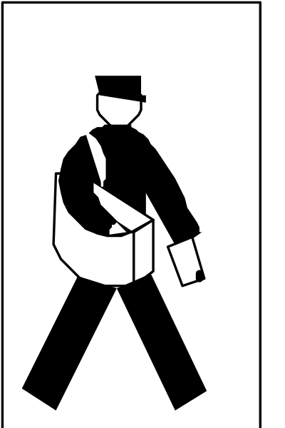 The black and white silhouette of a person walking with an open umbrella on their head.