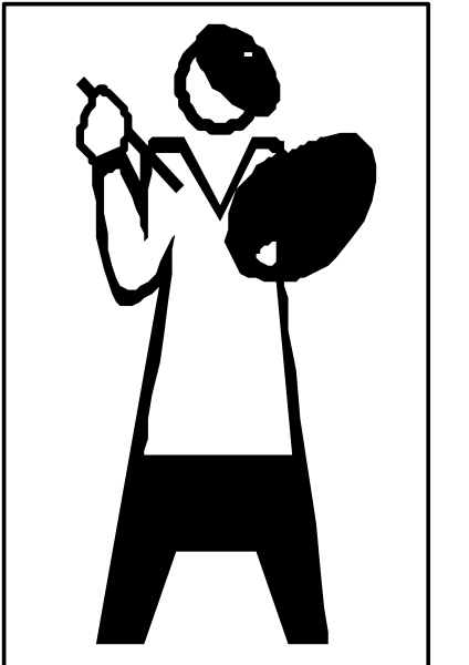 The black and white logo features a stylized silhouette of an athlete holding what appears to be a hammer in one hand while standing on top of another object that could possibly represent a platform or podium, with no other objects present within this small clip-art image.