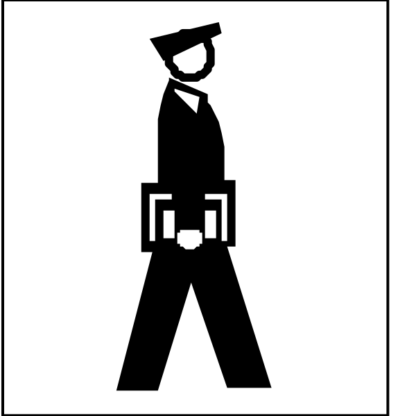 The black and white icon shows a person standing next to an arrow pointing right with text above it reading "MEN'S" indicating that this is likely part of restroom signage for men in public facilities, such as malls or airports.