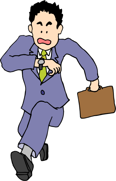 The image shows a cartoon of an animated man running with his arms outstretched while wearing business attire; he is carrying a briefcase in one hand.