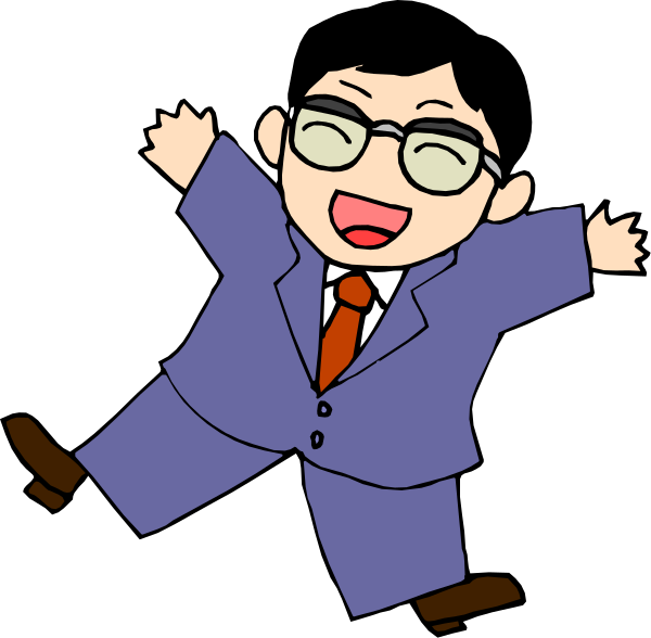 The cartoon shows a man with glasses running on his toes while waving goodbye to someone else who is also depicted in an animated form but without any specific details about them.
