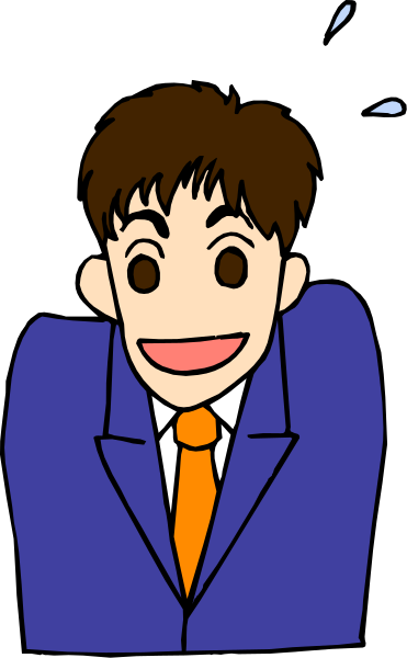 The cartoon shows a man with brown hair wearing an orange tie standing next to another person who is looking at him from behind; both characters appear surprised as indicated by their facial expressions.