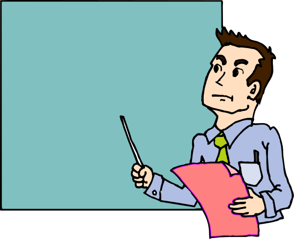 The cartoon shows a man standing at an office desk with papers on it; he is holding up his hand as if to make a point while speaking in front of someone who appears to be listening attentively, and there's another person sitting down looking towards him.