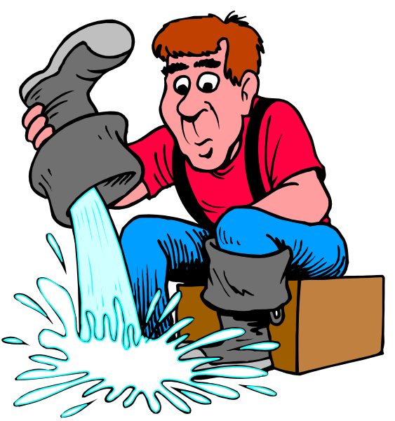 The cartoon shows a man pouring water from an open fire hydrant into his mouth using a pipe wrench as if it were a faucet handle; he is crouched down with one hand on top of another, and there's no visible text or background details in the image.