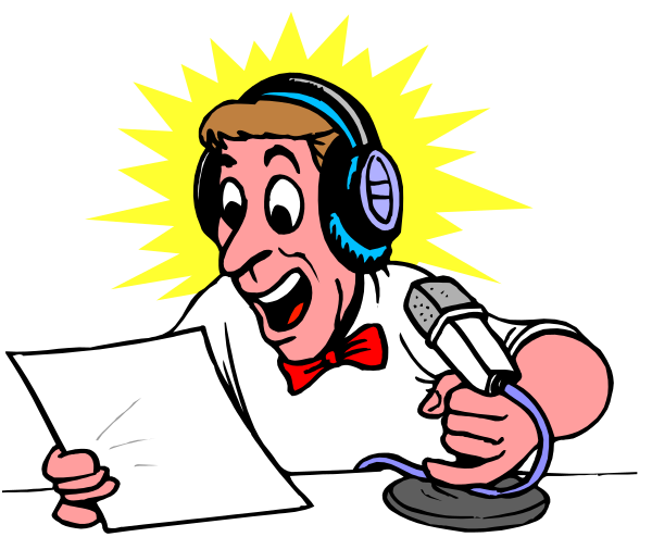 The cartoon shows a man sitting at an audio mixing desk with headphones on his ears; he is holding papers while looking surprised as if something unexpected has happened during recording.