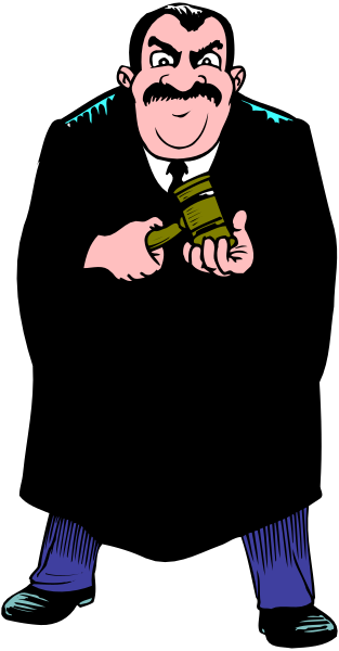The image shows a cartoon of an older man with mustache holding up his finger as if to make a point while standing in front of what appears to be a door frame.