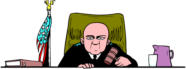 The image shows a cartoon of an animated character sitting at a desk with various items on it such as papers, pens, books, and what appears to be a computer monitor in front of him. Behind this figure is another smaller animation depicting two characters: one standing behind a podium holding up his hand while the other sits down looking attentive or bored. The setting suggests an office environment with various items on shelves around them that resemble books and files, contributing to the impression of being in a workspace.