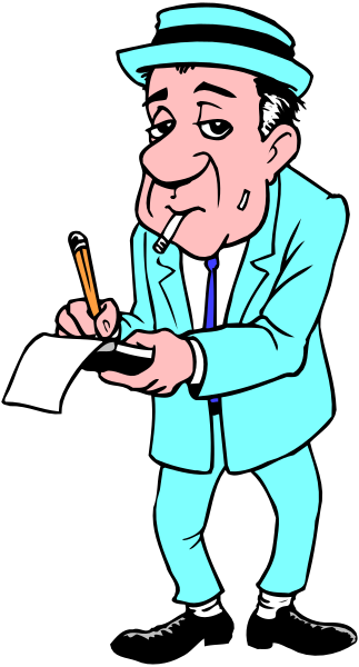 The cartoon depicts a man dressed as an old businessman with mustache holding pen over paper while writing something down on it.