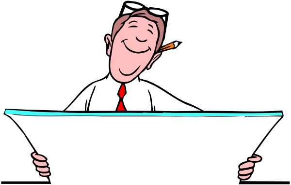 The cartoon shows a man with glasses holding up his finger as if to make an important point while standing behind another figure who is leaning on what appears to be a desk in front of him; both figures seem to be engaged in some sort of discussion, and there's no text present within the image.