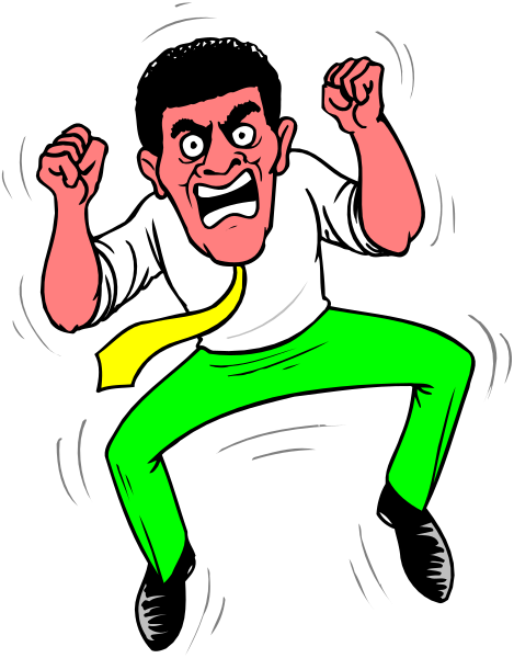 The cartoon shows a man with exaggerated facial features making an animated gesture of surprise or excitement while standing on what appears to be a black surface that could represent water or another fluid medium.