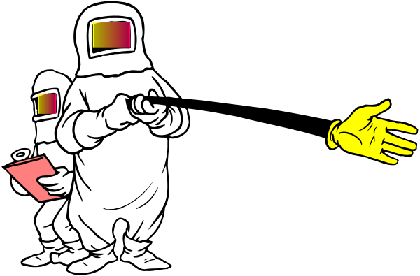 The black and white cartoon shows two astronauts standing on a dark background with an alien creature pointing at them from behind; one of the humans is holding out their hand as if offering something to the other, who appears surprised by this gesture.
