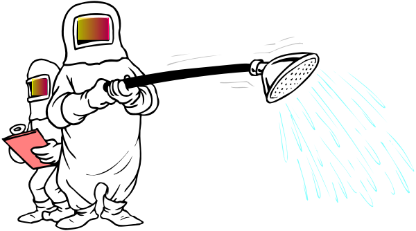 The image shows a cartoon of an alien spraying water from its hand at two other aliens who appear to be in distress; one is holding up their hands as if being hit by something while another has fallen over, with both looking surprised and scared.