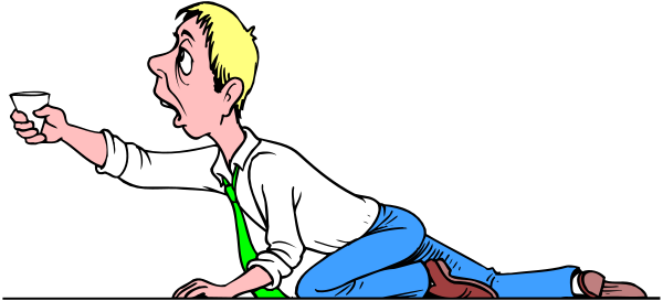 The cartoon shows a man lying on his stomach with arms outstretched as if he's falling forward into an unknown space; another figure appears to be standing upright behind him in front of what looks like a dark background, and there is no text present within this image snippet.