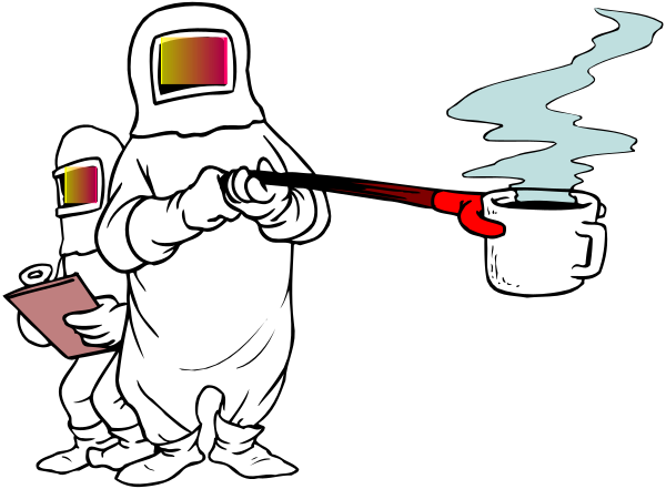 The cartoon shows three astronauts with a coffee cup being thrown at them by an alien hand from above; there is no text present in this image.