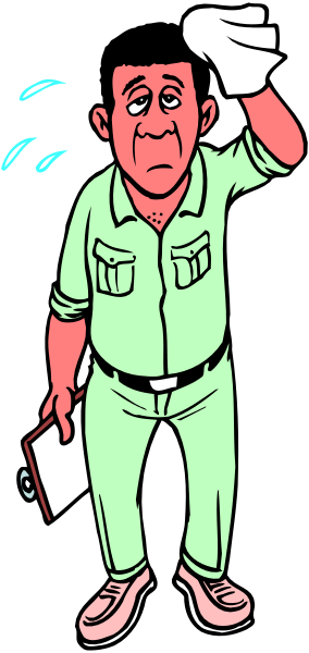 The cartoon shows a man standing with his hands on hips under an umbrella that is leaking water onto him; he appears to be in uniform suggesting military attire, possibly indicating some form of service role such as soldier or police officer.