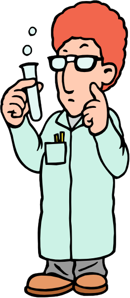 The cartoon shows a man with glasses holding up his finger to make an "okay" sign while standing behind what appears to be a lab bench in front of him; he is wearing a white coat typical for scientists, and there's no text present within this image.