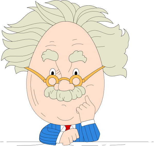 The image shows a cartoon of an older man with white hair wearing glasses and holding his chin thoughtfully while standing next to another character who is pointing at him from behind; both characters appear in two different poses, one facing forward and the other side profile view against contrasting backgrounds: blue for frontal pose and black for side-profile.