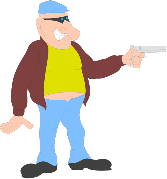 The cartoon shows two characters: a man with glasses pointing to his left side of body holding out an open hand as if he's about to shoot someone; next to him is another character who appears surprised, looking over their shoulder at something off-frame while standing in front of the first person.