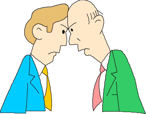The cartoon shows three men standing close together with their faces pressed against each other's backs; two of them have mustaches while one is balding on top. They appear to be in a room that looks like an office, as suggested by the presence of ties and what seems to be a desk or table behind them.