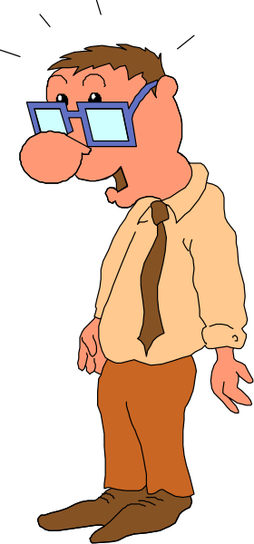 The image features a cartoon character with glasses standing against a dark background; he is wearing a light brown shirt and has his hands in pockets while looking to one side of him.
