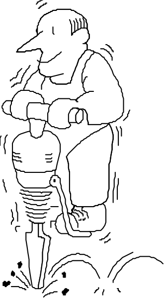 The black and white illustration shows a man riding an all terrain vehicle (ATV).