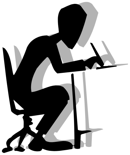The black and white silhouette of a person playing an instrument with their hands on it.