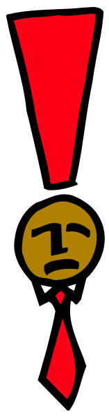 The image shows a red tie with an angry face on it against a black background.