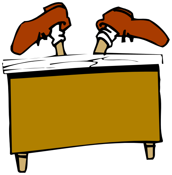 The image shows a cartoon of two hands holding video game controllers over what appears to be an empty table with legs crossed on it.