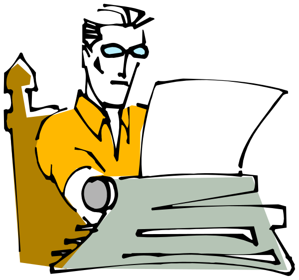 The cartoon shows a person sitting at an office desk with papers on it; there is also another figure standing behind them who appears to be looking downward towards some documents in front of him.