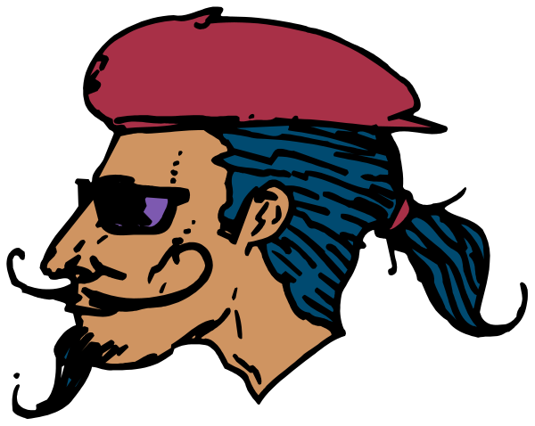 The image shows a cartoon of an animated character with sunglasses wearing a red bandana on their head; this is set against a black background.