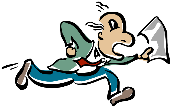 The image shows a cartoon character running with an object that resembles a knife clutched between its teeth.