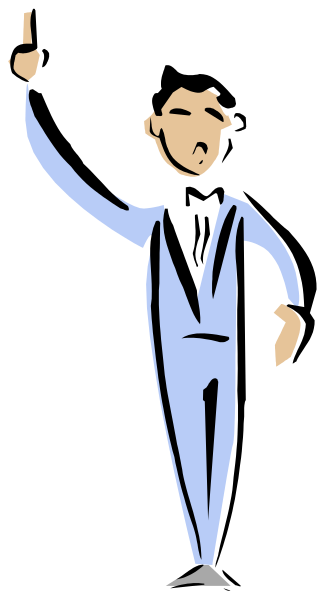 The image shows a cartoon of an animated man standing upright with his arms outstretched as if he is conducting something; behind him there's another figure that appears to be waving goodbye from afar, and both characters seem to be in motion or performing some action against the backdrop of what looks like night sky.