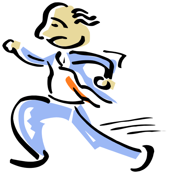 The image shows a cartoon of an animated character running with its arms outstretched against a black background.