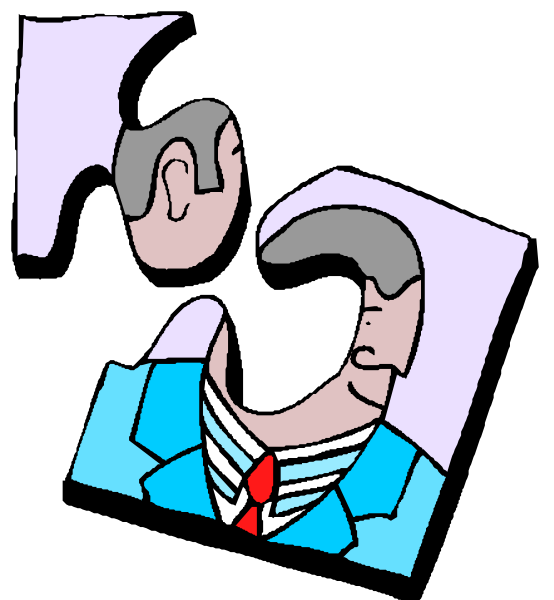 The image shows a cartoon of two heads with faces obscured by hands holding them up to block their features; there is no text present in this clip-art illustration.