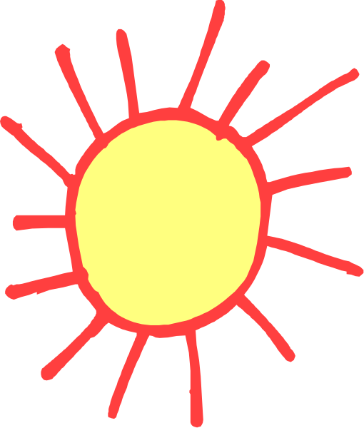 The image shows a simple line drawing of an orange sun with rays extending outward from its center against a dark background.
