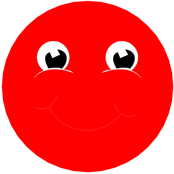 The image shows two red smiley faces with white eyes and mouths against a black background.