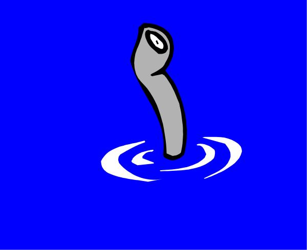 The image shows a cartoon of an object that resembles a pipe with two ends sticking out from water into air against a blue background.