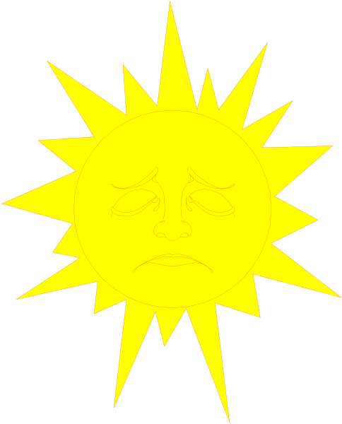 The image shows a simple black and white illustration of an emoji sun with closed eyes above it on what appears to be a dark background.