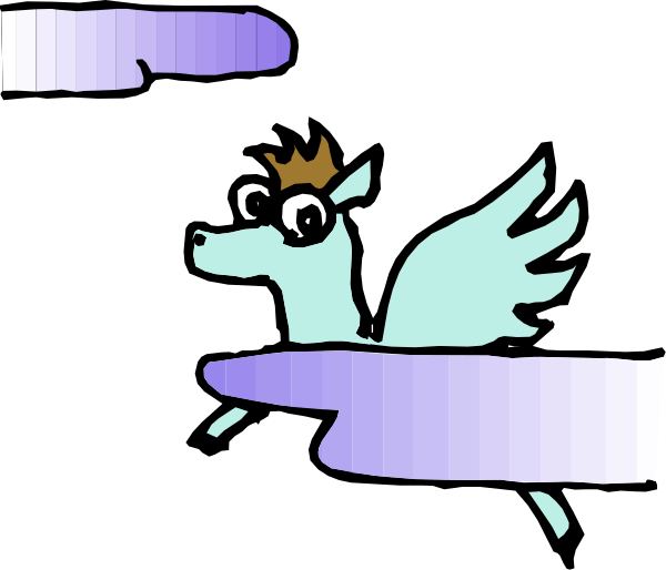 The image shows a cartoon of an animated unicorn with glasses riding on its back through what appears to be water in front of it.