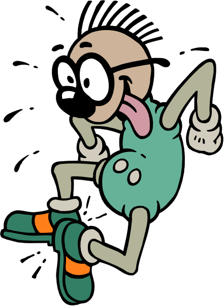The cartoon shows a man sitting on top of an alien creature with large eyes; both characters appear to be floating against a black background.