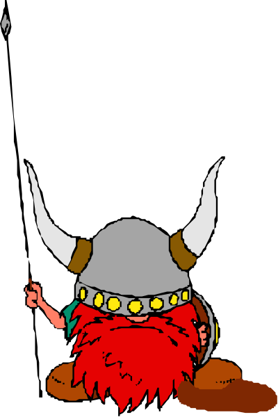 The image shows a cartoon character with red hair wearing an orange outfit standing next to another figure that appears to be made of metal in what looks like a dark room; there is no text present within this small clip-art image.