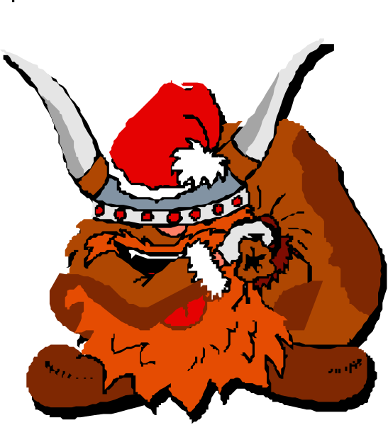 The image shows a cartoon character with long hair that resembles an animal's fur, wearing a red Santa hat adorned with white trim around its neckline, sitting on what appears to be a black surface and holding up one hand as if waving or greeting someone while looking directly at the viewer.