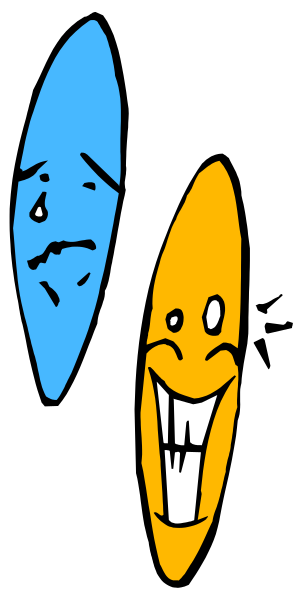 The image shows two cartoon faces with exaggerated expressions on a black background; there is no text present within this small clip-art image.