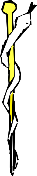 The image shows a closeup of two hands holding up an object with yellow stripes against a gray background; there is no text present in this clip-art image.
